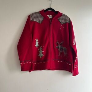 Vintage women’s wool Jacket with Moose and Tree Design cabincore, cottage core